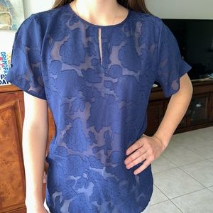 Van Heusen short sleeve blouse in navy blue size S sheer fabric